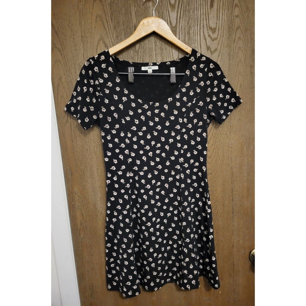 Vans Womens Black Short Sleeve Floral Print Stretch Knit Dress Size Small